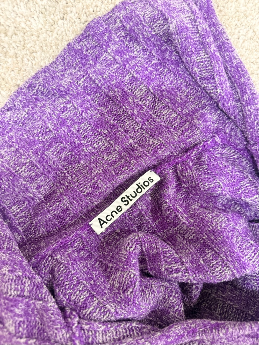 Acne Studios Purple Ribbed V-Neck Sweater with Collar - Picture 3 of 4